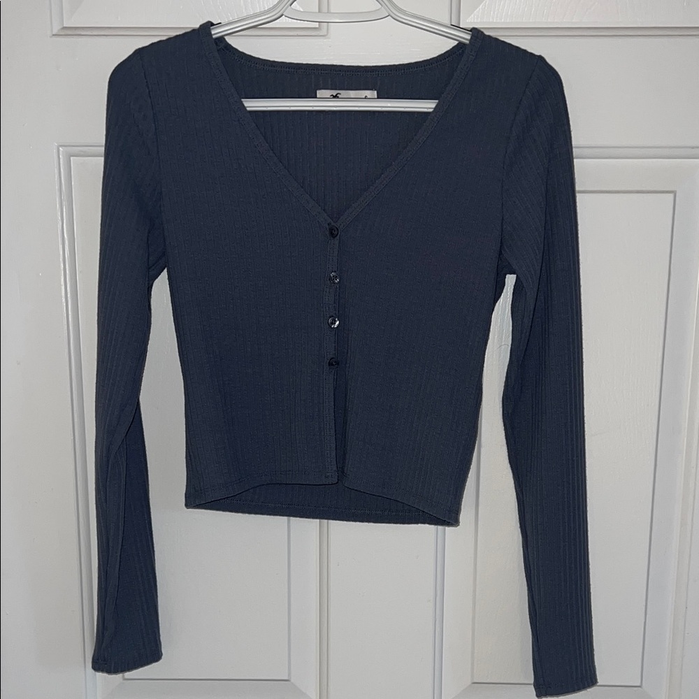 Hollister Navy Blue Button-Up Top